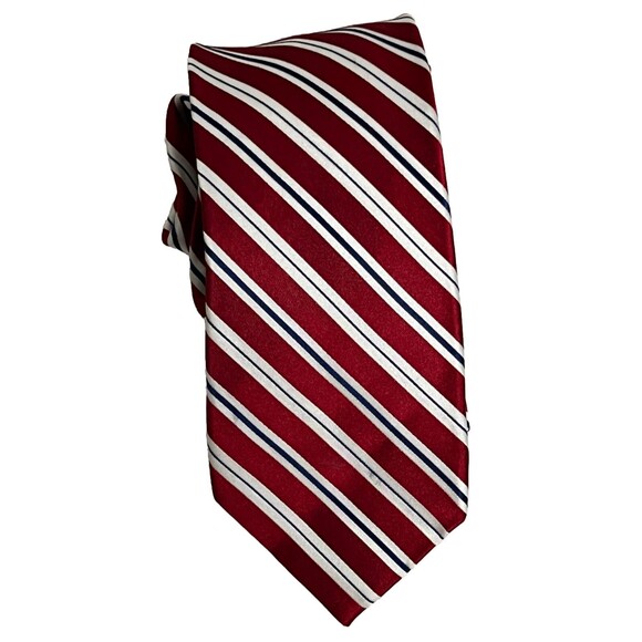 US Polo Association Diagonal‎ Striped Classic 100% Silk Red White Blue Necktie - Picture 1 of 3